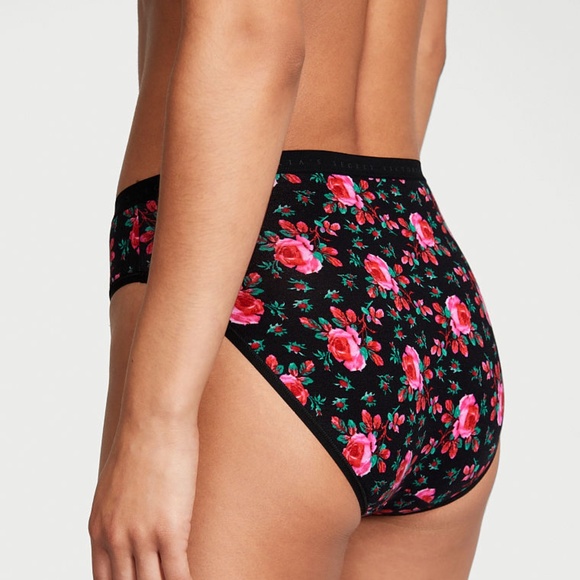 Victoria's Secret Stretch Cotton High-Leg Brief Panty Black Moody Roses XS NEW - Picture 4 of 6